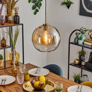 hofstein Koyoto Suspension, Boule lumineuse, Suspension Or, Noir, 1 lumière* Lampes En Verre