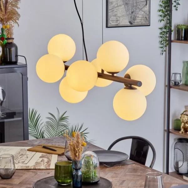 hofstein Koyoto Suspension, Boule lumineuse, Suspension Blanc, 8 lumières* Lampes En Verre