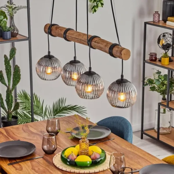 hofstein Koyoto Suspension, Boule lumineuse, Suspension Écru, Noir, 4 lumières* Lampes Modernes