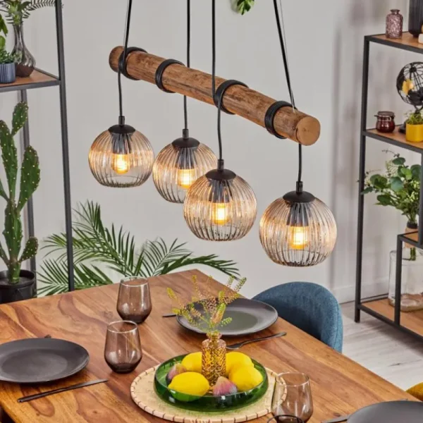 hofstein Koyoto Suspension, Boule lumineuse, Suspension Écru, Noir, 4 lumières* Lampes Modernes