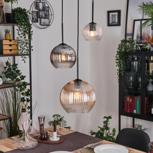 hofstein Koyoto Suspension, Boule lumineuse, Suspension Noir, 3 lumières* Lampes Modernes