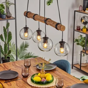 hofstein Koyoto Suspension, Boule lumineuse, Suspension Écru, Noir, 4 lumières* Lampes Modernes