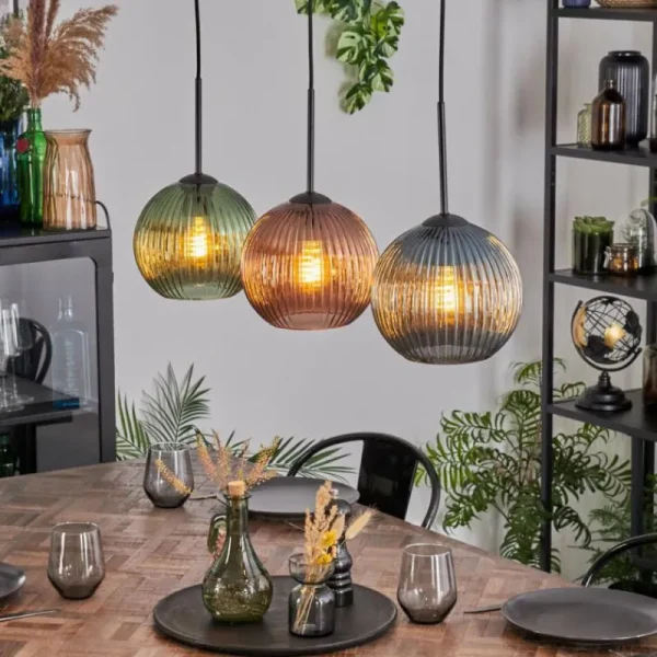 hofstein Koyoto Suspension, Boule lumineuse, Suspension Bleu, Vert, Cuivré, 3 lumières* Lampes Modernes