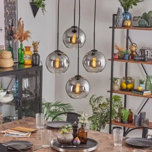 hofstein Koyoto Suspension, Boule lumineuse Clair, Fumé, 4 lumières* Lampes Modernes