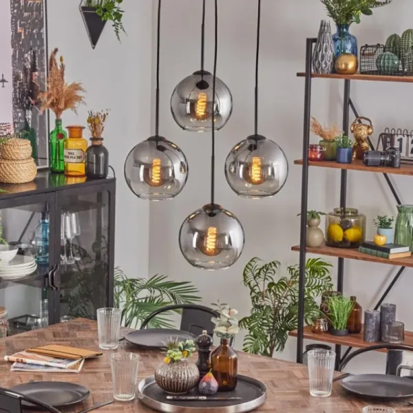 hofstein Koyoto Suspension, Boule lumineuse Clair, Fumé, 4 lumières* Lampes Modernes