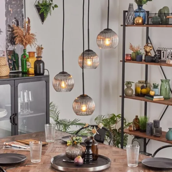 hofstein Koyoto Suspension, Boule lumineuse, Suspension Clair, Fumé, 4 lumières* Lampes Modernes