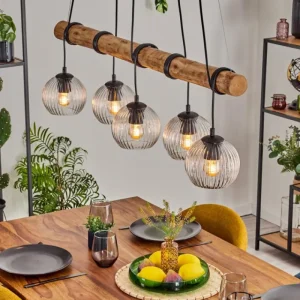 hofstein Koyoto Suspension, Boule lumineuse, Suspension Écru, Noir, 5 lumières* Lampes Modernes