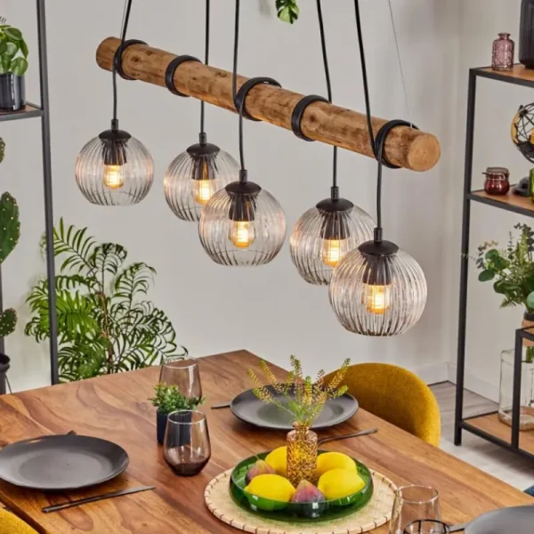 hofstein Koyoto Suspension, Boule lumineuse, Suspension Écru, Noir, 5 lumières* Lampes Modernes