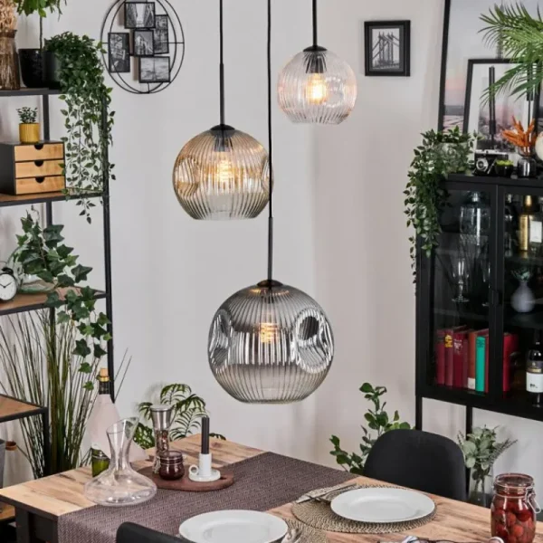 hofstein Koyoto Suspension, Boule lumineuse, Suspension, Suspension grappe 30 cm Ambre, Clair, Fumé, 3 lumières* Lampes Modernes