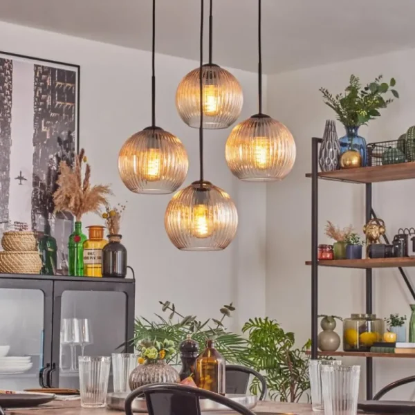 hofstein Koyoto Suspension, Boule lumineuse 35 cm Ambre, Clair, 4 lumières* Lampes Modernes