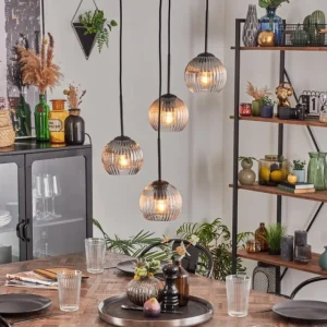 hofstein Koyoto Suspension, Boule lumineuse, Suspension Ambre, Clair, Fumé, 4 lumières* Lampes Modernes