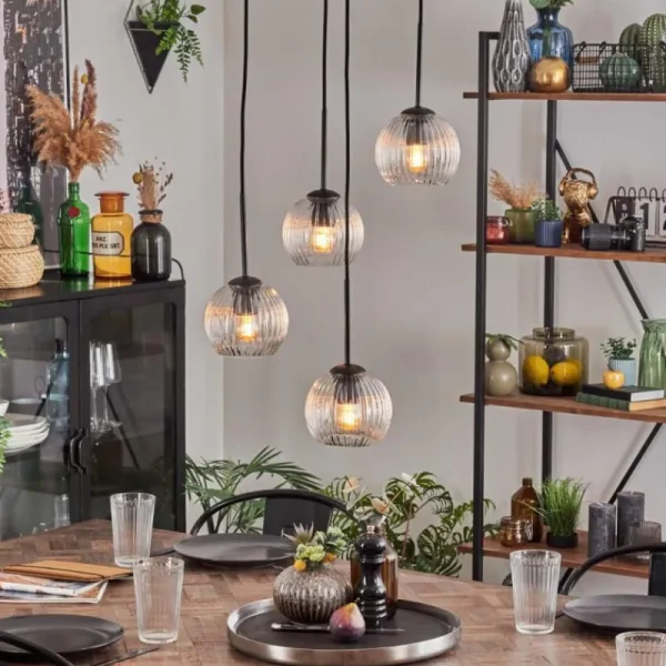 hofstein Koyoto Suspension, Boule lumineuse, Suspension 35 cm Clair, 4 lumières* Lampes Modernes