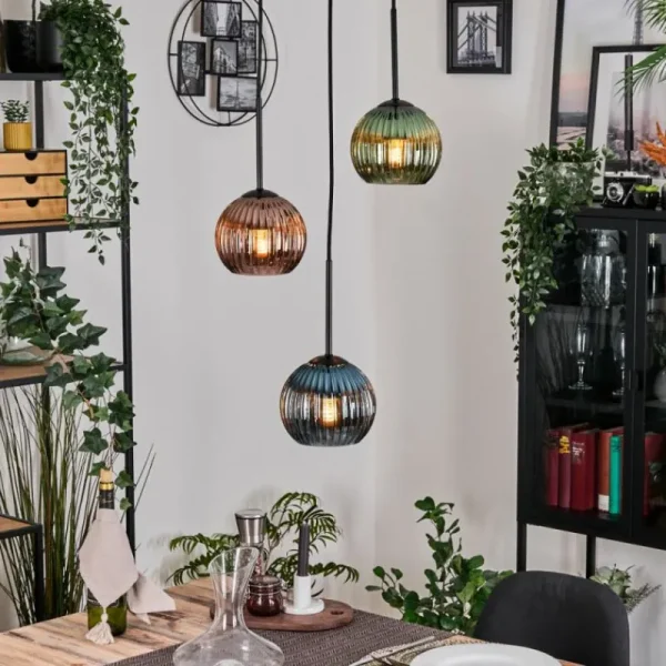 hofstein Koyoto Suspension, Boule lumineuse, Suspension Noir, 3 lumières* Lampes Modernes