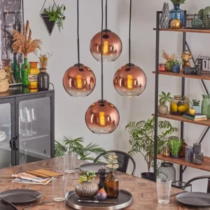 hofstein Koyoto Suspension, Boule lumineuse 35 cm Clair, Cuivré, 4 lumières* Lampes En Verre