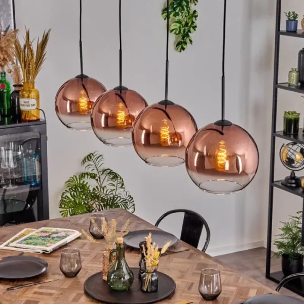hofstein Koyoto Suspension, Boule lumineuse, Suspension Clair, Cuivré, 4 lumières* Lampes En Verre