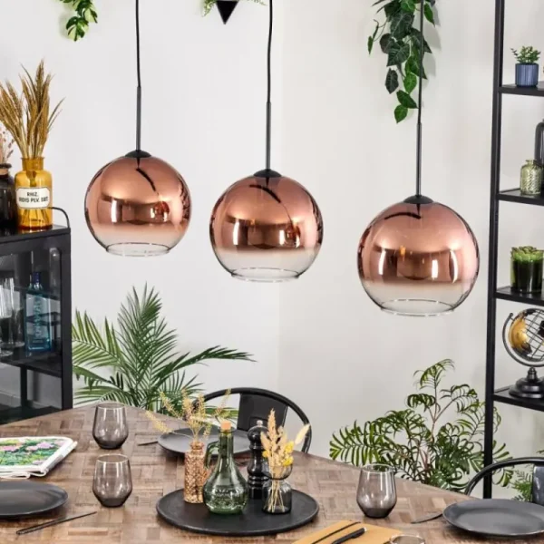 hofstein Koyoto Suspension, Boule lumineuse, Suspension Noir, 3 lumières* Lampes En Verre