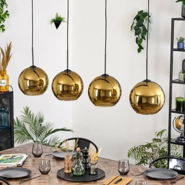 hofstein Koyoto Suspension, Boule lumineuse, Suspension Or, 4 lumières* Lampes En Verre
