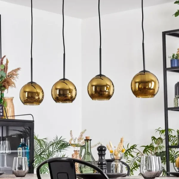 hofstein Koyoto Suspension, Boule lumineuse, Suspension Or, 4 lumières* Lampes En Verre