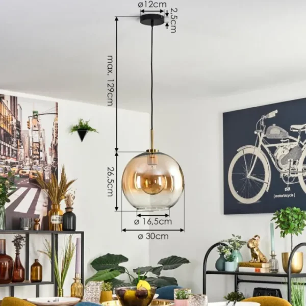 hofstein Koyoto Suspension, Boule lumineuse, Suspension Or, Noir, 1 lumière* Lampes En Verre