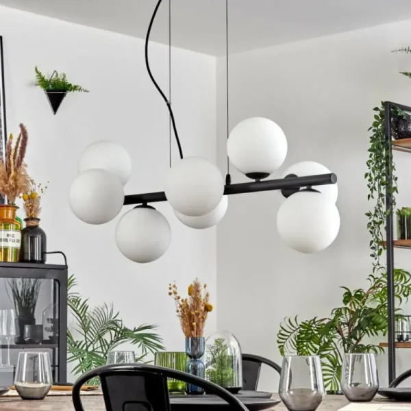 hofstein Koyoto Suspension, Boule lumineuse, Suspension Blanc, 8 lumières* Lampes En Verre