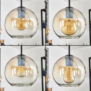 hofstein Koyoto Suspension, Boule lumineuse, Suspension Ambre, Clair, 3 lumières* Lampes En Verre