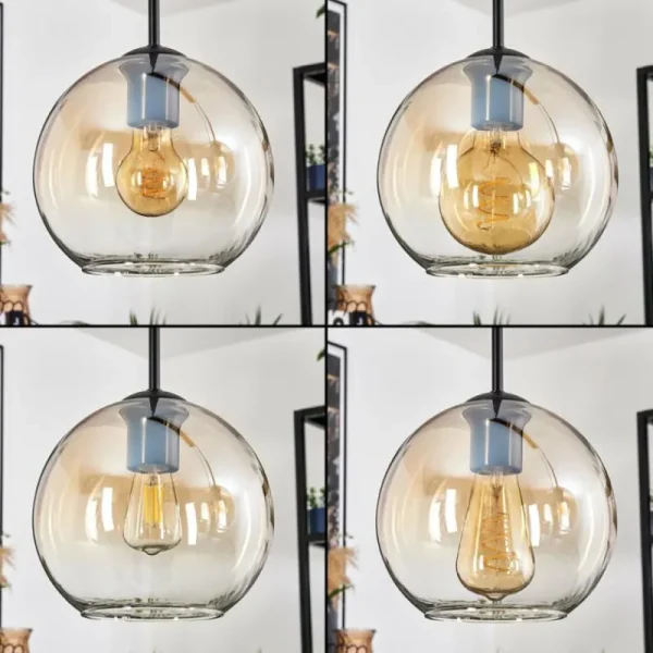 hofstein Koyoto Suspension, Boule lumineuse, Suspension Ambre, Clair, 3 lumières* Lampes En Verre