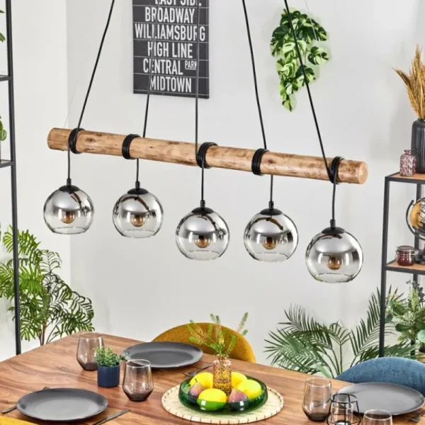 hofstein Koyoto Suspension, Boule lumineuse, Suspension Écru, Noir, 5 lumières* Lampes Modernes