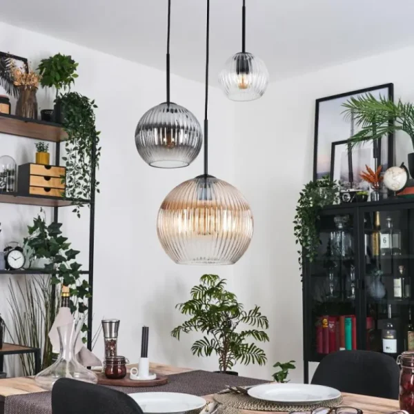 hofstein Koyoto Suspension, Boule lumineuse, Suspension Noir, 3 lumières* Lampes Modernes