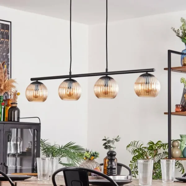 hofstein Koyoto Suspension, Boule lumineuse, Suspension Ambre, 4 lumières* Lampes Modernes