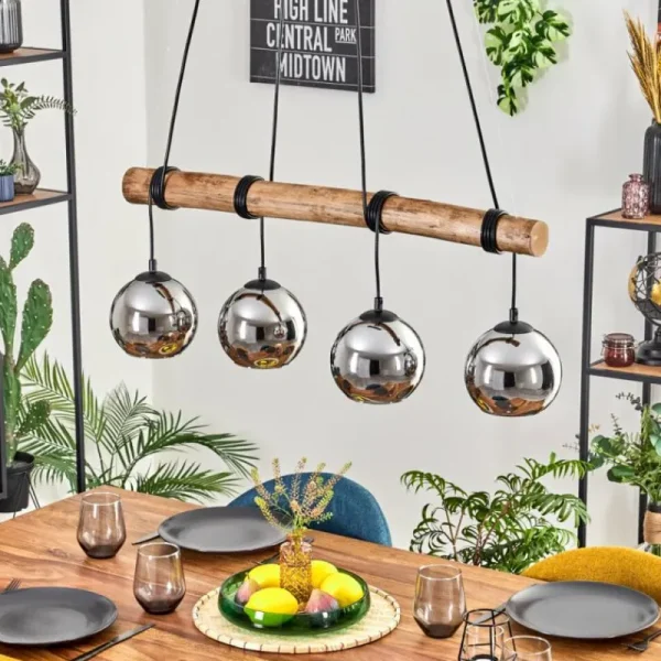 hofstein Koyoto Suspension, Boule lumineuse, Suspension Écru, Noir, 4 lumières* Lampes Modernes