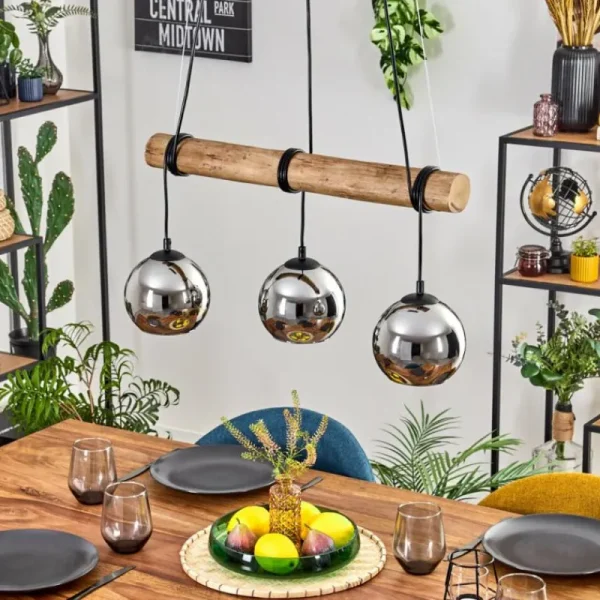 hofstein Koyoto Suspension, Boule lumineuse, Suspension Écru, Noir, 3 lumières* Lampes Modernes