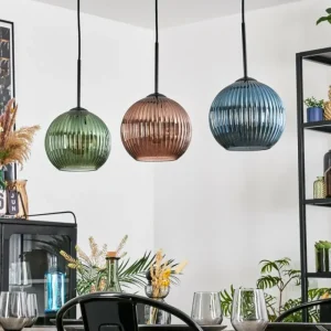 hofstein Koyoto Suspension, Boule lumineuse, Suspension Bleu, Vert, Cuivré, 3 lumières* Lampes Modernes