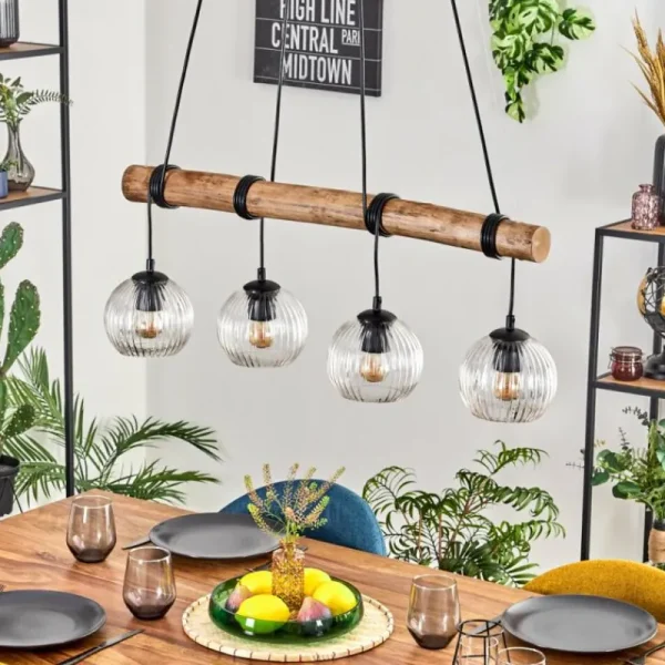 hofstein Koyoto Suspension, Boule lumineuse, Suspension Écru, Noir, 4 lumières* Lampes Modernes