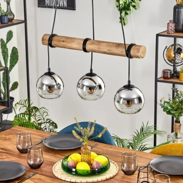 hofstein Koyoto Suspension, Boule lumineuse, Suspension Écru, Noir, 3 lumières* Lampes Modernes
