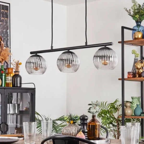 hofstein Koyoto Suspension, Boule lumineuse, Suspension Clair, Fumé, 3 lumières* Lampes Modernes