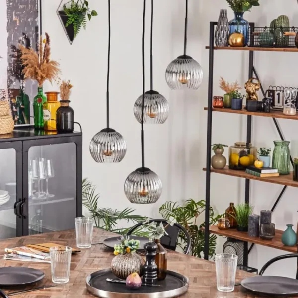 hofstein Koyoto Suspension, Boule lumineuse, Suspension Clair, Fumé, 4 lumières* Lampes Modernes