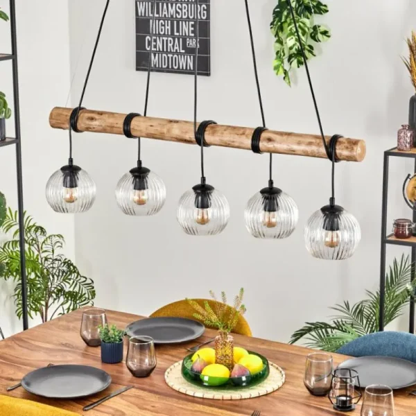 hofstein Koyoto Suspension, Boule lumineuse, Suspension Écru, Noir, 5 lumières* Lampes Modernes
