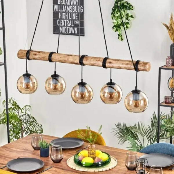 hofstein Koyoto Suspension, Boule lumineuse, Suspension Écru, Noir, 5 lumières* Lampes Modernes