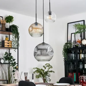 hofstein Koyoto Suspension, Boule lumineuse, Suspension, Suspension grappe 30 cm Ambre, Clair, Fumé, 3 lumières* Lampes Modernes