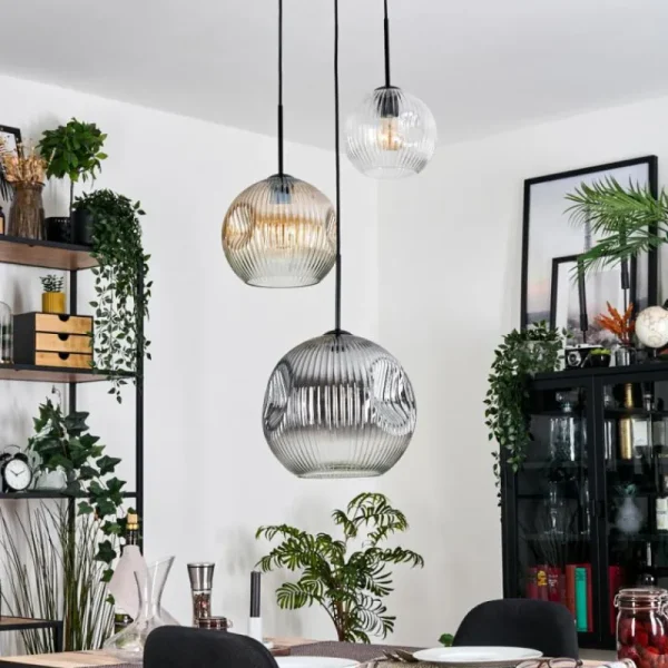 hofstein Koyoto Suspension, Boule lumineuse, Suspension, Suspension grappe 30 cm Ambre, Clair, Fumé, 3 lumières* Lampes Modernes
