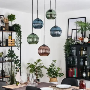 hofstein Koyoto Suspension, Boule lumineuse, Suspension grappe 45 cm Bleu, Vert, Cuivré, 5 lumières* Lampes Modernes