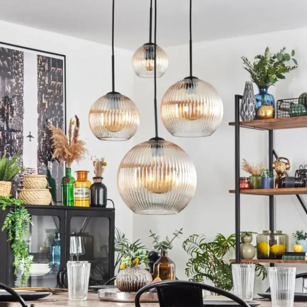 hofstein Koyoto Suspension, Boule lumineuse, Suspension Ambre, Clair, 4 lumières* Lampes Modernes