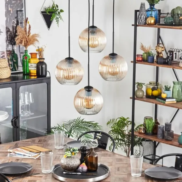 hofstein Koyoto Suspension, Boule lumineuse 35 cm Ambre, Clair, 4 lumières* Lampes Modernes