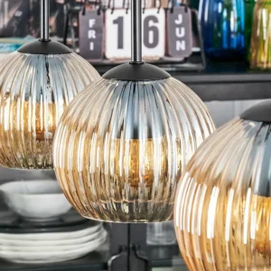hofstein Koyoto Suspension, Boule lumineuse, Suspension Ambre, 3 lumières* Lampes Modernes