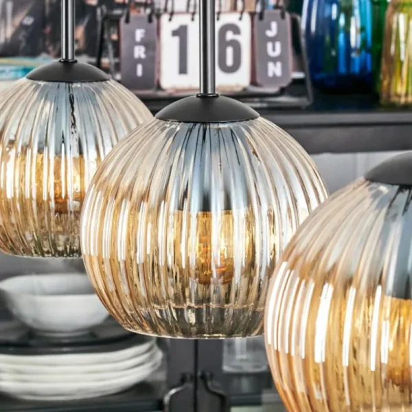 hofstein Koyoto Suspension, Boule lumineuse, Suspension Ambre, 3 lumières* Lampes Modernes