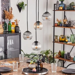 hofstein Koyoto Suspension, Boule lumineuse, Suspension Ambre, Clair, Fumé, 4 lumières* Lampes Modernes