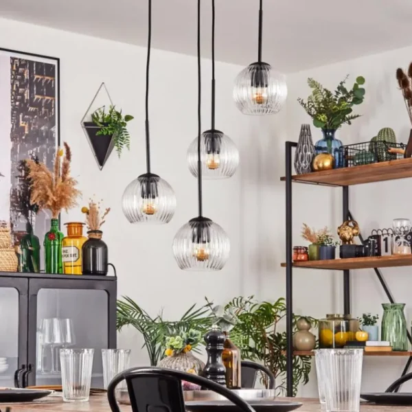 hofstein Koyoto Suspension, Boule lumineuse, Suspension 35 cm Clair, 4 lumières* Lampes Modernes