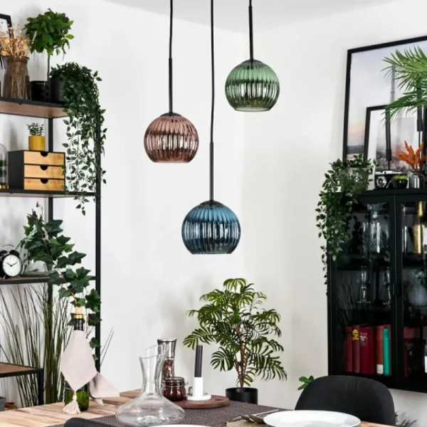 hofstein Koyoto Suspension, Boule lumineuse, Suspension Noir, 3 lumières* Lampes Modernes