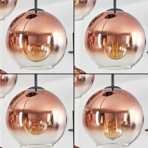 hofstein Koyoto Suspension, Boule lumineuse 35 cm Clair, Cuivré, 4 lumières* Lampes En Verre