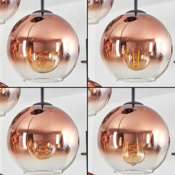 hofstein Koyoto Suspension, Boule lumineuse 35 cm Clair, Cuivré, 4 lumières* Lampes En Verre